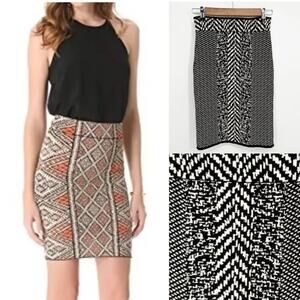 BCBGMaxAzria Black & Cream Stretch Pencil Bandage Skirt XS